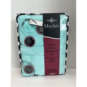 MAYFAIR Womans 3 Piece Bathrobe Set One Size Mint Green Popcorn Plush Robe